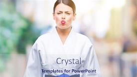  Presentation with kimono - Cool new slide set with young-beautiful-woman-wearing-karate backdrop and a sky blue colored foreground