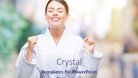  Presentation with kimono - PPT layouts enhanced with young-beautiful-woman-wearing-karate background and a sky blue colored foreground