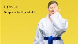  Presentation with kimono - PPT layouts enhanced with young-beautiful-woman-wearing-karate background and a yellow colored foreground