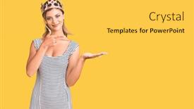  Presentation with king crown - Colorful PPT theme enhanced with young-beautiful-woman-wearing-king backdrop and a yellow colored foreground