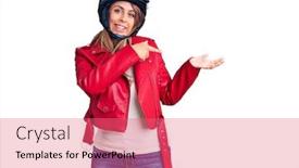  Presentation with motorcycle - Beautiful presentation design featuring young-beautiful-woman-wearing-motorcycle backdrop and a coral colored foreground