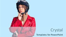  Presentation with motorcycle - Colorful presentation design enhanced with young-beautiful-woman-wearing-motorcycle backdrop and a cool aqua colored foreground