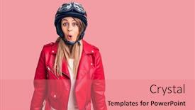 Presentation with motorcycle - Presentation having young-beautiful-woman-wearing-motorcycle background and a coral colored foreground