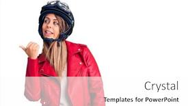  Presentation with motorcycle - Slide set consisting of young-beautiful-woman-wearing-motorcycle background and a white colored foreground