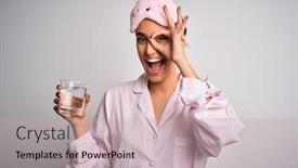  Presentation with eye glass - PPT theme enhanced with young-beautiful-woman-wearing-pajama background and a soft green colored foreground