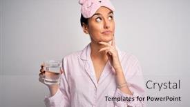  Presentation with drinking glass - Presentation theme featuring young-beautiful-woman-wearing-pajama background and a lemonade colored foreground