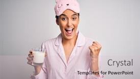  Presentation with lawyer client meeting wearing mask - Colorful presentation design enhanced with young-beautiful-woman-wearing-pajama backdrop and a lemonade colored foreground