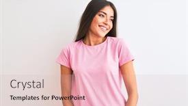  Presentation with pink white - PPT theme with young-beautiful-woman-wearing-pink background and a lemonade colored foreground