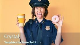  Presentation with police police - Presentation theme featuring young-beautiful-woman-wearing-police background and a ocean colored foreground