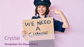  Presentation with self change - Colorful theme enhanced with young-beautiful-woman-wearing-police backdrop and a pink colored foreground