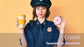  Presentation with police - Cool new PPT theme with young-beautiful-woman-wearing-police backdrop and a ocean colored foreground