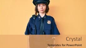 Presentation with police police - Slide set consisting of young-beautiful-woman-wearing-police background and a yellow colored foreground