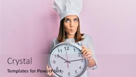  Presentation with clock face - Beautiful presentation theme featuring young-beautiful-woman-wearing-professional backdrop and a soft green colored foreground