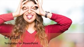  Presentation with red - Beautiful PPT theme featuring young beautiful woman wearing red backdrop and a  colored foreground