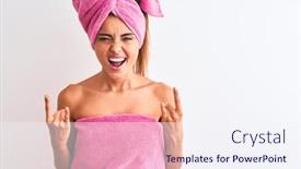  Presentation with rock star - PPT theme with young-beautiful-woman-wearing-shower background and a sky blue colored foreground