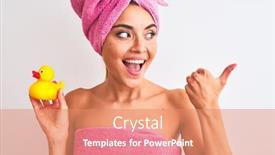  Presentation with duck - Slide deck with young-beautiful-woman-wearing-shower background and a coral colored foreground