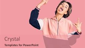  Presentation with rock music - Cool new PPT layouts with young-beautiful-woman-wearing-sportswear backdrop and a coral colored foreground
