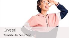  Presentation with far away - Presentation theme consisting of young-beautiful-woman-wearing-sportswear background and a sky blue colored foreground