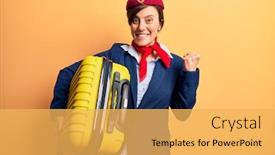  Presentation with cabin - Presentation enhanced with young-beautiful-woman-wearing-stewardess background and a yellow colored foreground