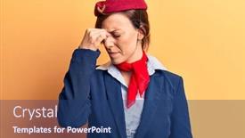  Presentation with frustration - Audience pleasing presentation consisting of young-beautiful-woman-wearing-stewardess backdrop and a ocean colored foreground