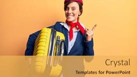  Presentation with cabin - Amazing presentation theme having young-beautiful-woman-wearing-stewardess backdrop and a yellow colored foreground