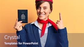  Presentation with canadian - PPT layouts having young-beautiful-woman-wearing-stewardess background and a navy blue colored foreground