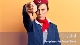  Presentation with negative - Audience pleasing PPT layouts consisting of young-beautiful-woman-wearing-stewardess backdrop and a ocean colored foreground