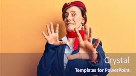  Presentation with panic - Amazing theme having young-beautiful-woman-wearing-stewardess backdrop and a navy blue colored foreground