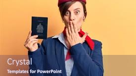  Presentation with canadian - Presentation theme enhanced with young-beautiful-woman-wearing-stewardess background and a navy blue colored foreground