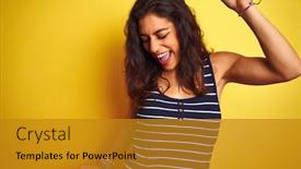  Presentation with yellow music - Beautiful slide deck featuring young-beautiful-woman-wearing-striped backdrop and a gold colored foreground