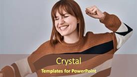  Presentation with listening woman - Presentation theme featuring young-beautiful-woman-wearing-striped background and a tawny brown colored foreground