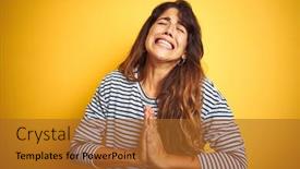  Presentation with praying hands - Audience pleasing slide deck consisting of young-beautiful-woman-wearing-stripes backdrop and a red colored foreground