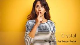  Presentation with secret - PPT theme featuring young-beautiful-woman-wearing-stripes background and a yellow colored foreground