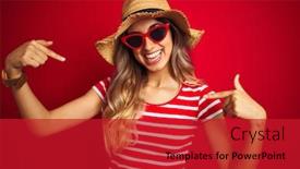  Presentation with fingers - PPT theme having young-beautiful-woman-wearing-sunglasses background and a crimson colored foreground