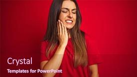  Presentation with illness - Presentation theme featuring young beautiful woman wearing t-shirt standing over isolated red background touching mouth with hand with painful expression because of toothache or dental illness on teeth dentist concept background and a wine colored foreground
