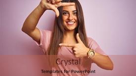  Presentation with frame pink - Colorful slides enhanced with young beautiful woman wearing t-shirt standing over isolated pink background smiling making frame with hands and fingers with happy face creativity and photography concept backdrop and a red colored foreground