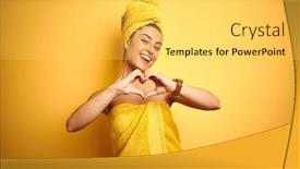  Presentation with heart love - Amazing PPT layouts having young-beautiful-woman-wearing-towel backdrop and a yellow colored foreground