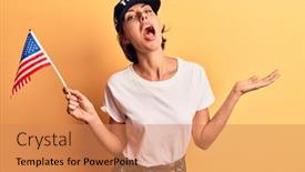  Presentation with united states flag - Presentation design with young-beautiful-woman-wearing-usa background and a coral colored foreground