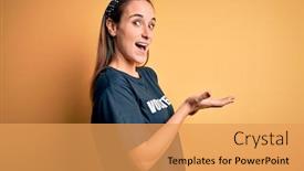  Presentation with woman hands open - Beautiful slide set featuring young-beautiful-woman-wearing-volunteer backdrop and a yellow colored foreground