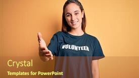  Presentation with hand palm - Presentation theme enhanced with young-beautiful-woman-wearing-volunteer background and a red colored foreground