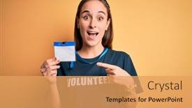 Presentation with finger - Colorful slide set enhanced with young-beautiful-woman-wearing-volunteer backdrop and a yellow colored foreground