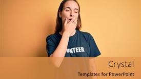  Presentation with sleepiness - Presentation theme enhanced with young-beautiful-woman-wearing-volunteer background and a gold colored foreground