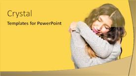  Presentation with self love - Slide deck featuring young beautiful woman wearing winter dress hugging oneself happy and positive smiling confident self love and self care background and a yellow colored foreground