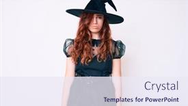  Presentation with woman crying - PPT theme enhanced with young-beautiful-woman-wearing-witch background and a sky blue colored foreground