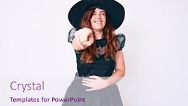  Presentation with shame - Colorful PPT theme enhanced with young-beautiful-woman-wearing-witch backdrop and a sky blue colored foreground