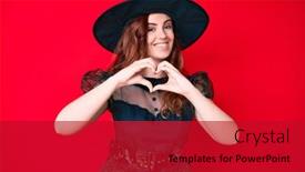  Presentation with hands heart - Slides having young-beautiful-woman-wearing-witch background and a crimson colored foreground