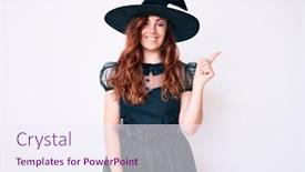  Presentation with costume - Beautiful PPT layouts featuring young-beautiful-woman-wearing-witch backdrop and a sky blue colored foreground