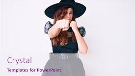  Presentation with violence woman - Cool new presentation theme with young-beautiful-woman-wearing-witch backdrop and a sky blue colored foreground