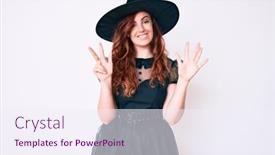  Presentation with eight - Theme with young-beautiful-woman-wearing-witch background and a sky blue colored foreground