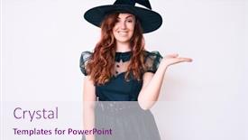 Presentation with hand palm - Presentation design consisting of young-beautiful-woman-wearing-witch background and a sky blue colored foreground